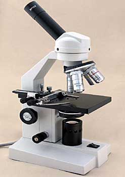 Microscope monoculaire, trois objectifs, micrométrique avec